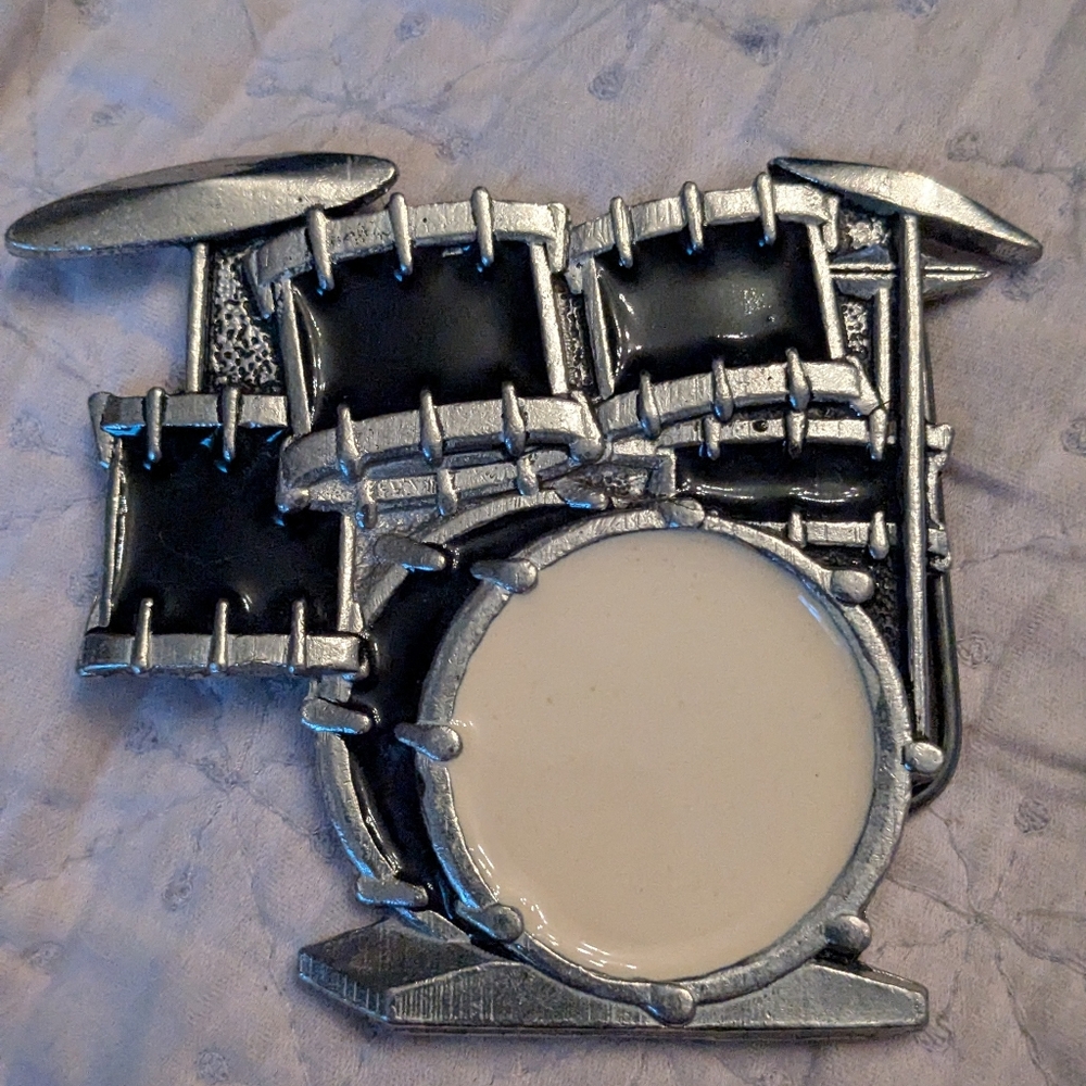 Drum Set Belt Buckle Black & Silver Mobtown 3x3 2005